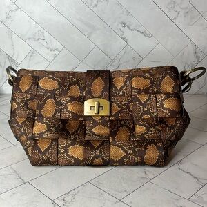 Harveys SeatbeltBag Carriage Snake Print Handbag Bronze Hardware Removable Strap